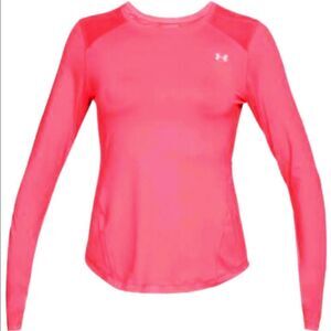 Under Armour Neon Pink Long Sleeve Crewneck Cutout Back HeatGear® Top